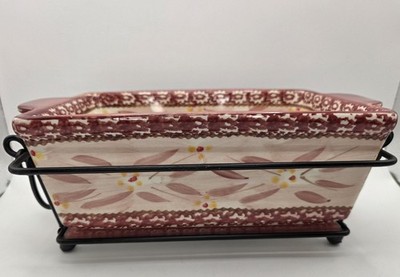 Temp-tations 1.5 Quart Old World Cranberry Baking Dish Loaf Pan w/ Rack & Trivet