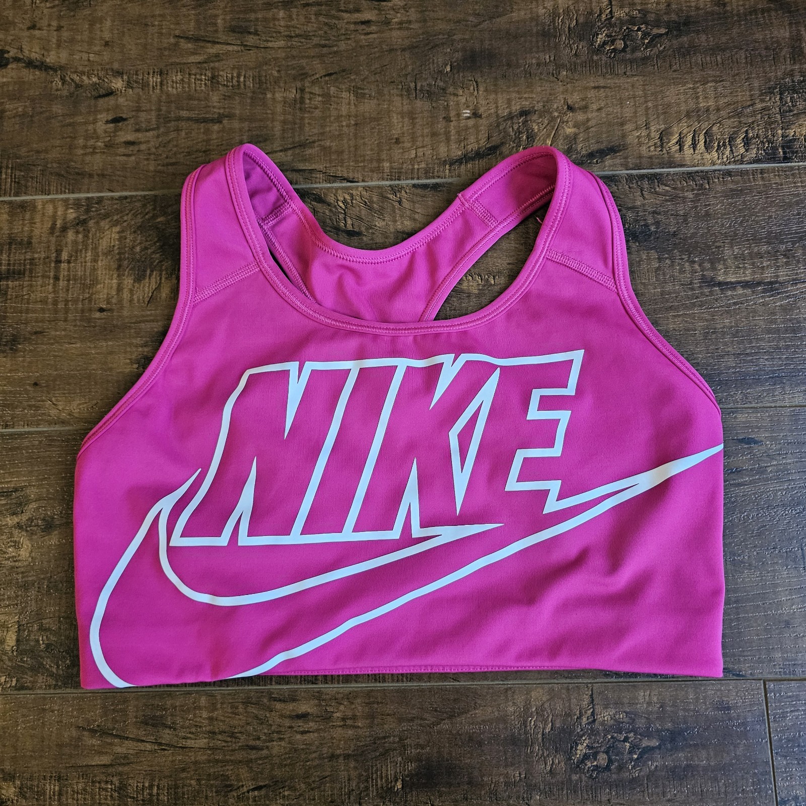 Nike Swoosh Futura Racerback Sports Bra Women's Size Large Pink White Logo