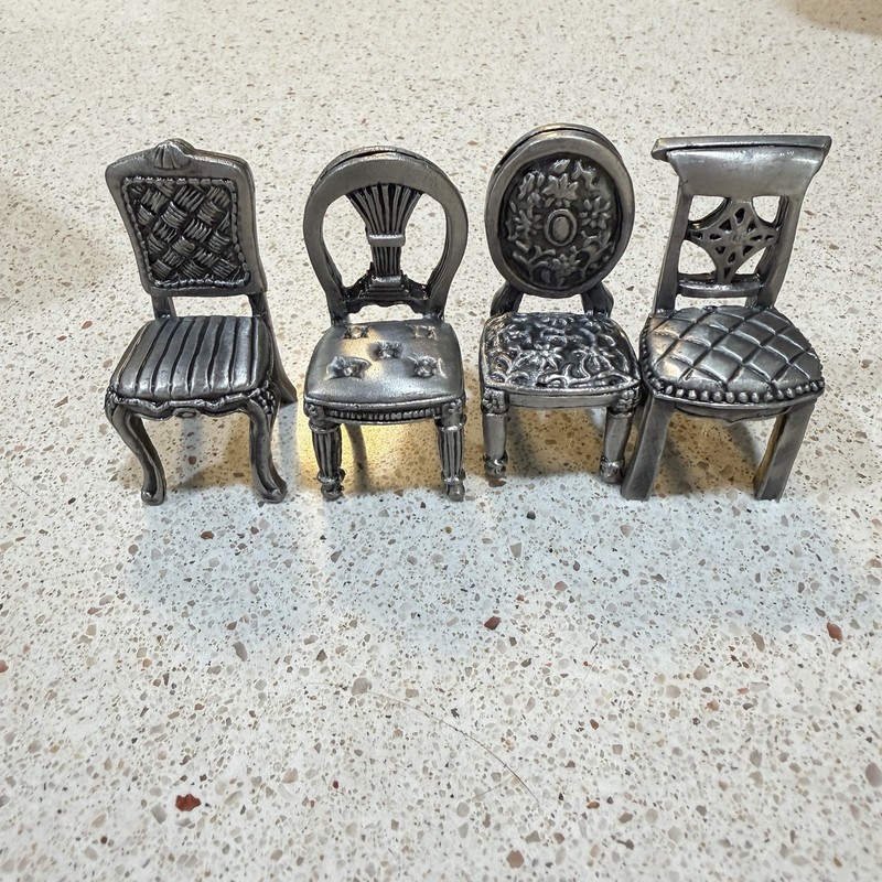 Set of 4 Vintage Pewter Chair Place Card Holders Lillian Vernon Original Box NOS