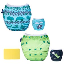 EZ Moms Baby Swim Diapers Reusable 2Pcs Snap One S, Elephant,dinosaur