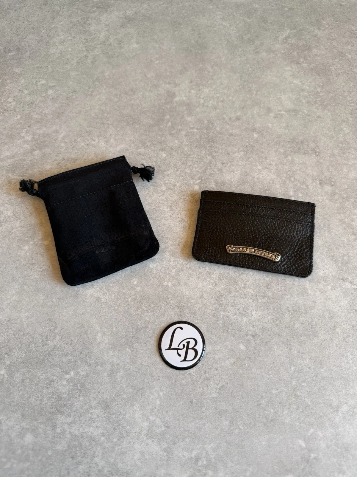 Chrome Hearts Black Scroll Logo Leather Card Holder