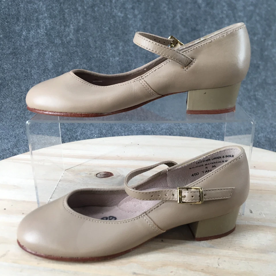Capezio Zapatos Juveniles 4 M Mary Jane Beige Cuero Punta Redonda Tacones Bloque Informales Foto 2 de 4