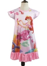 Disney Little Mermaid Girls Short Sleeve Dress Pajama Nightgown Sz Med. NEW