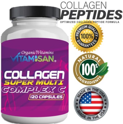 Multi Collagen Peptides 120 Capsules-Type I,II,III,V,X Anti-Aging Collagen Pills