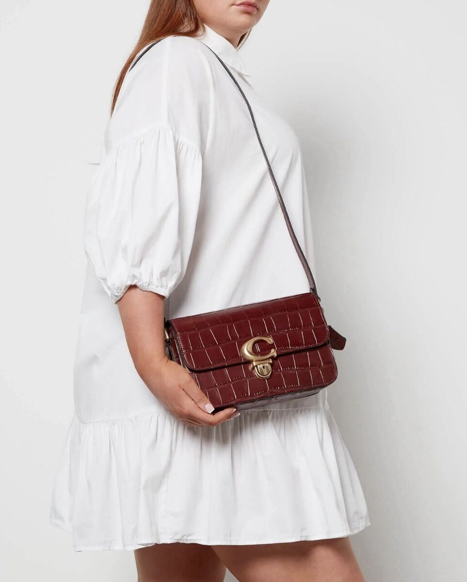 Coach Studio Shoulder Bag Brass Wine Crocodile Embossed Coach Studio Shoulder Bag Brass Wine Crocodile Embossed
