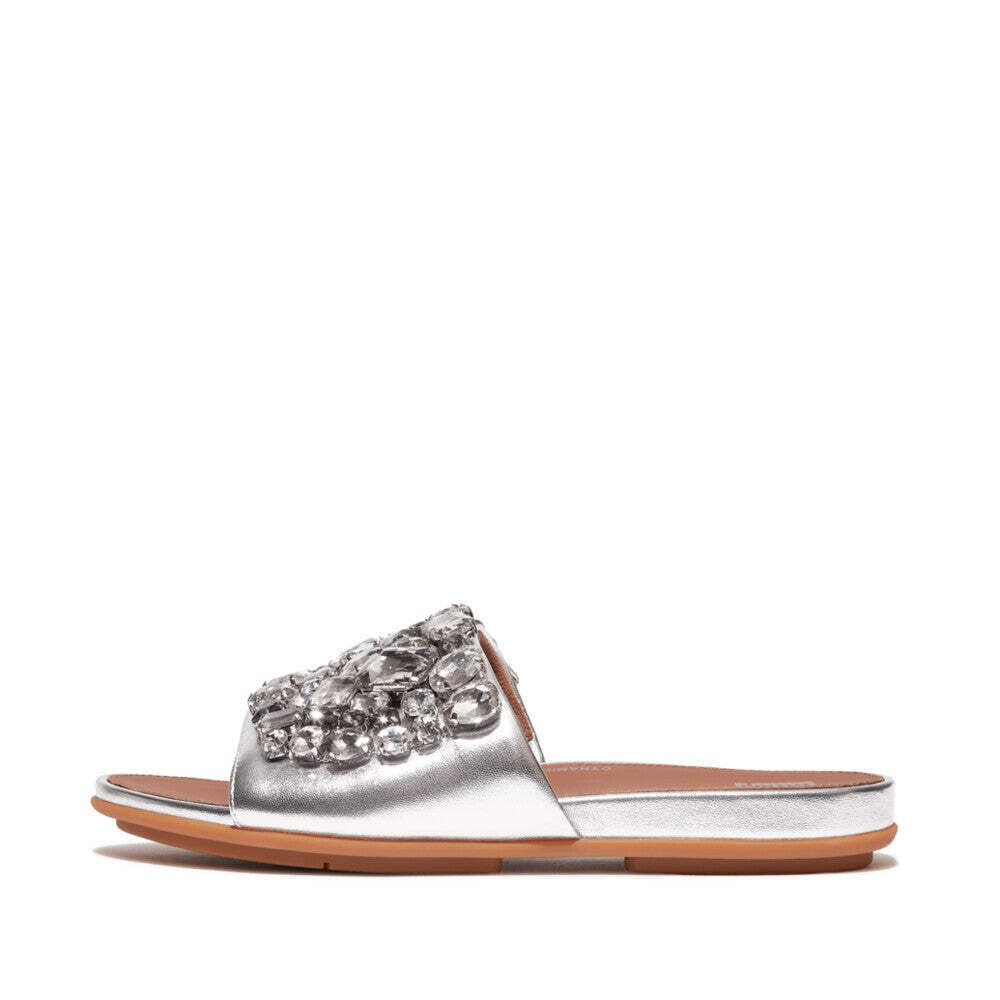 FitFlop HQ6-011 Gracie Jewel-Deluxe Ladies Silver Leather