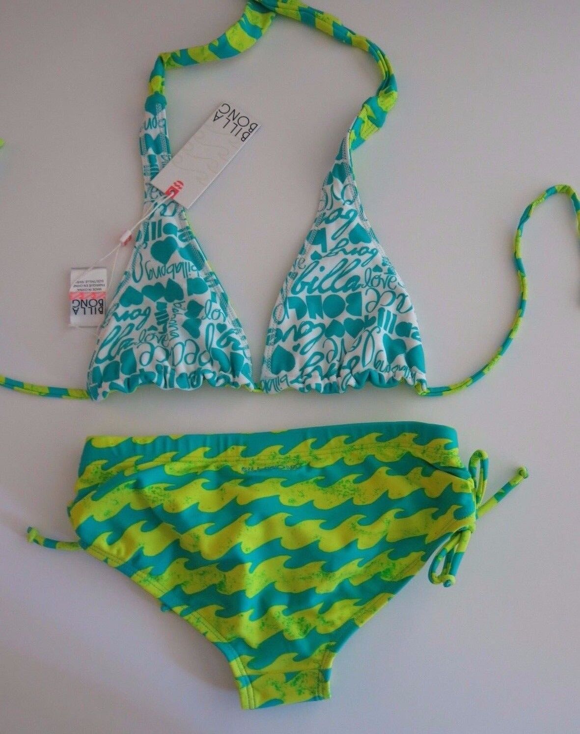 Billabong Girl/'s 5 2 Pc Bikini Swimsuit Reversible Pink Coral Wave Logo