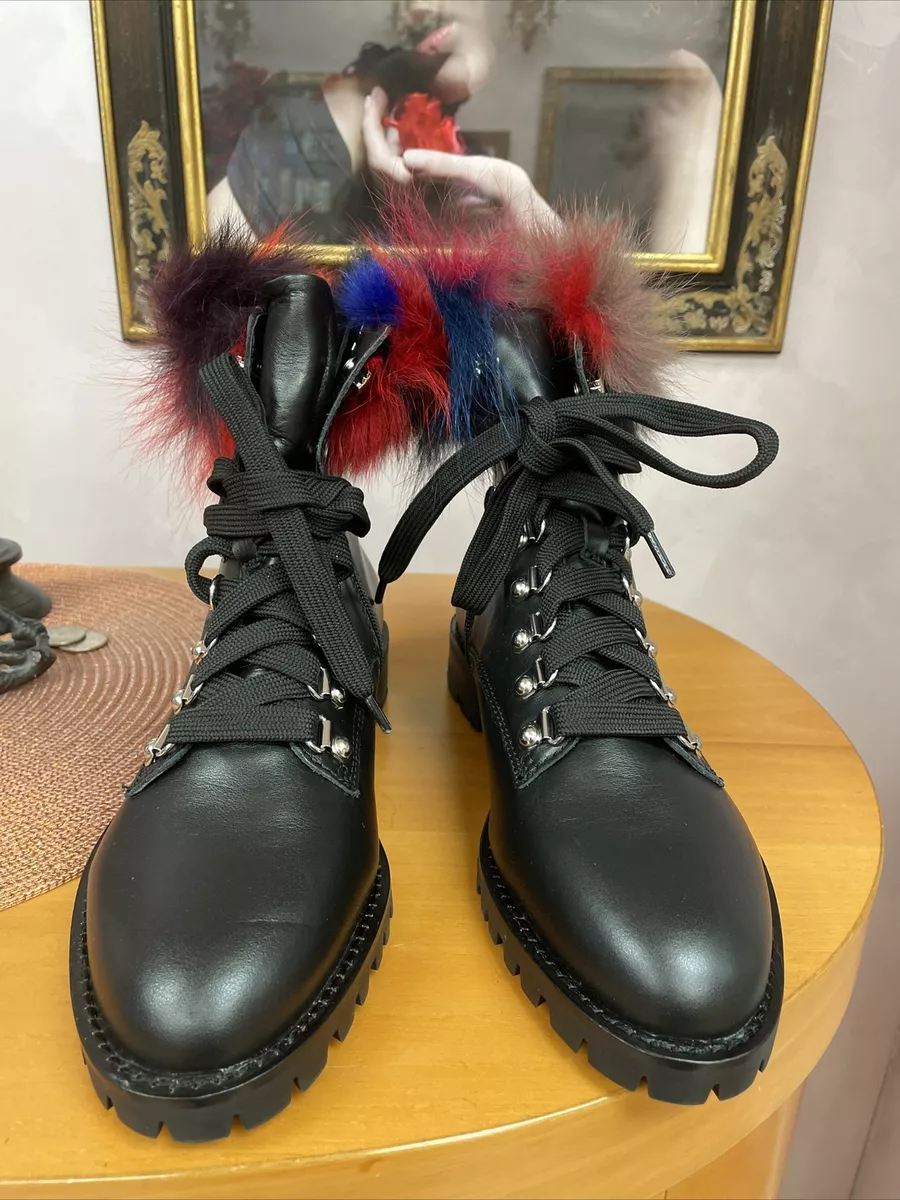 Rebecca Minkoff Jaylin Fur Trim Leather Combat boots Black sz 9 eBay