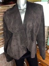 Ecru Chestnut Brown Drape Open Front Cardigan Style Soft Suede Jacket Size Xl