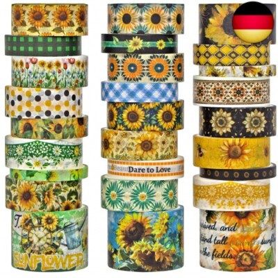 27 Rollen Washi Tape Set - Dekoratives Abdeckband Farbige Sonnenblumenmuster,