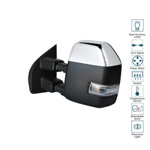 Driver Side LH Towing Mirror Power Heated For 17-20 Ford F-250 F-350 Chrome Cap