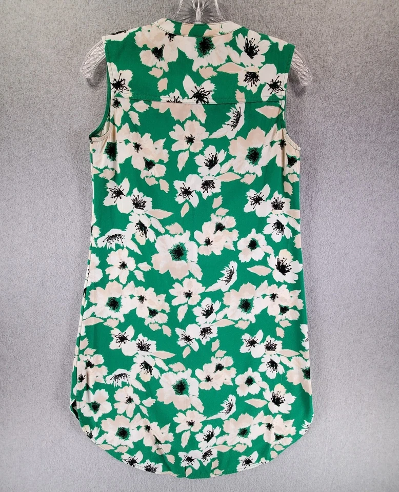 Merona Green Beige White Black Floral Sleeveless Drawstring Neck Shift Dress XS - Image 2 of 4