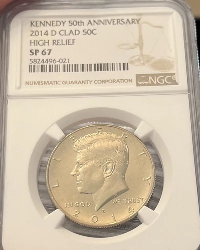 2014 D NGC SP67 SILVER KENNEDY 50C HIGH RELIEF 50TH ANNIVERSARY