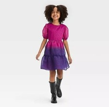    Girls' Short Sleeve Ombre Sparkle Dress - Cat  Jack Magenta Pink M