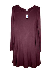 OLD NAVY Dress Women Size Medium Long Sleeve Trapeze Swing Maroon Scoop Neck