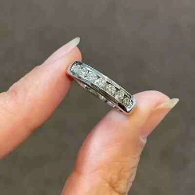 1Ct Round Cut Moissanite Eternity Channel Set Band Ring 14K White Gold Plated