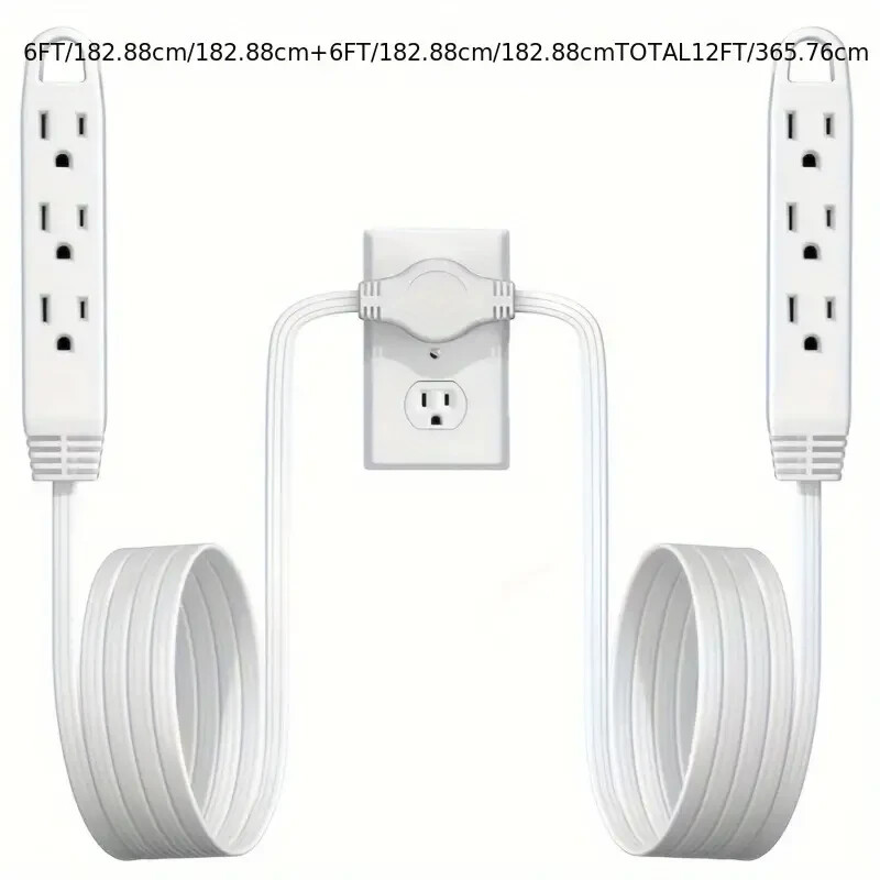 Extension Cord Power Strip - 12 Foot Cord - 6 feet on Each Side-image