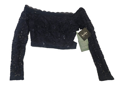 By & By NEW Sequence Fancy Navy Top With Long Sleeves halter bling Crop SZ 7