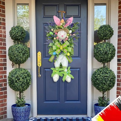 Easter Lavender Egg Bunny Wreaths Plastic Cloth for Easter Holiday Celebration