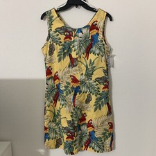 Vtg Aloha Republic Women  s Hawaiian Dress M Yellow Parrot Floral Print USA New