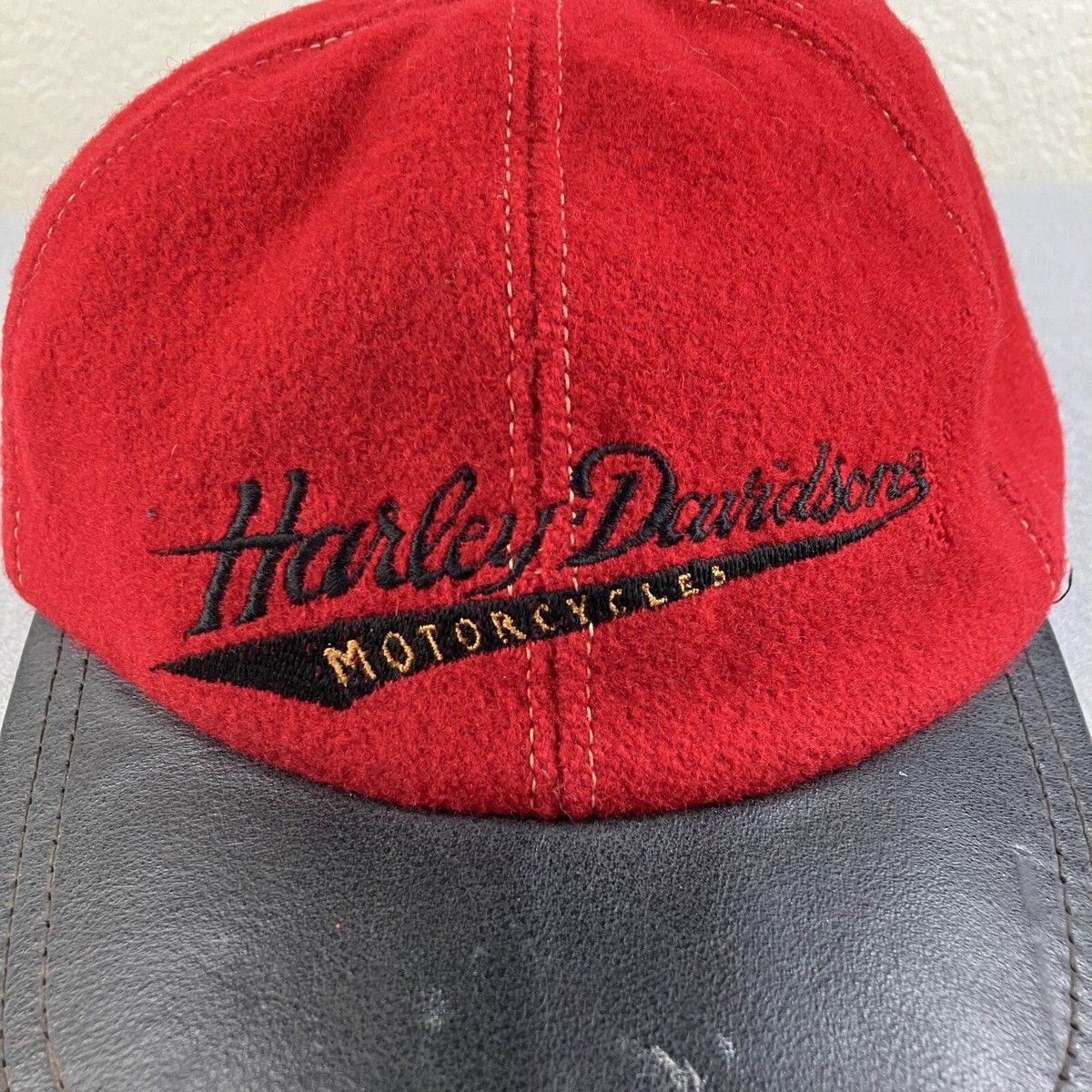 Vintage Harley Davidson Hat Strapback Red Black Wool Motorcycles