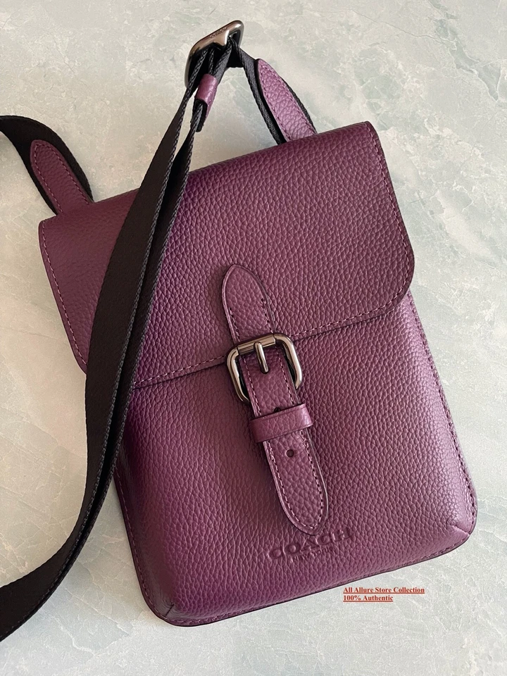 NUEVO BOLSO CRUZADO HUDSON PEQUEÑO DE CUERO AUTÉNTICO COACH PARA HOMBRE #1309 Uva Oscura Foto 2 de 4