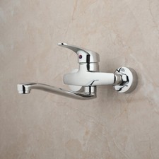 Bathtub Wall Mount 2 Hole Mixer Chrome Faucet Single Level Long Spout Tap