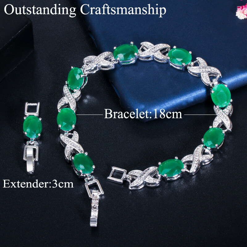 Silver Plated Infinity Link Chain Green Cubic Zirconia  display picture 2