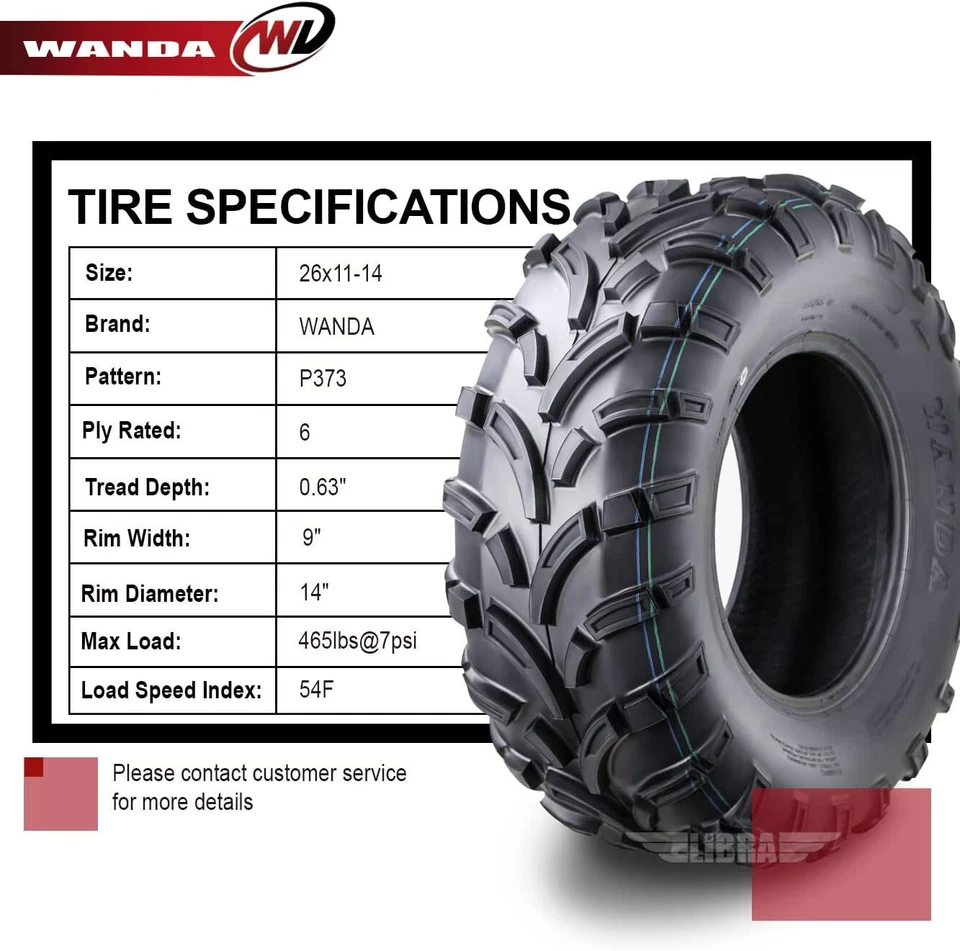 Juego de 2 neumáticos traseros WANDA 26x11-14 26x11x14 ATV para 13-17 CFMOTO ZForce 500/600/800 Foto 4 de 4
