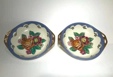 Vintage Japanese Noritake hand painted double handled porcelain bowls