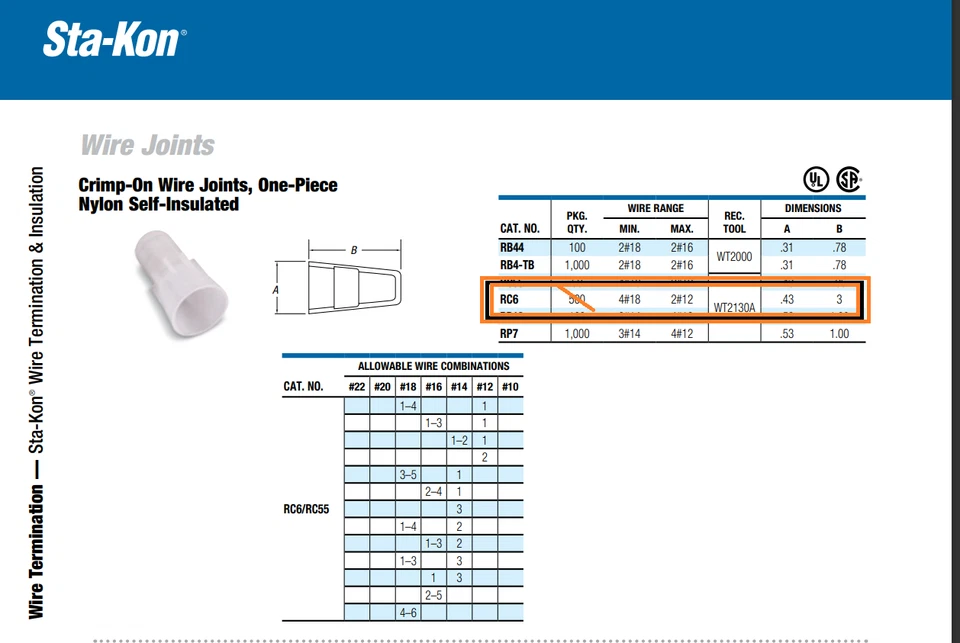 180 pcs T&B RC6 WIRE CONNECTOR CLEAR CRIMP NYLON INSULATED (4) 18 to (2) 12 AWG - Image 4 of 4