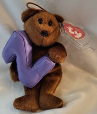 Alphabet Beanies Bear holding a Purple Letter Z ty 2005 Tag in plastic holder