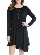 Karen Kane 4N94806 Black Asymmetric Stretch Jersey Ellie Trapeze Swing Dress $99