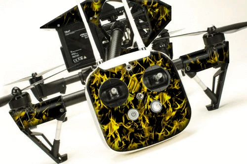 DJI Inspire 1 Quadcopter/Drone, Transmitter, Battery Wrap/Skin | Green Flames