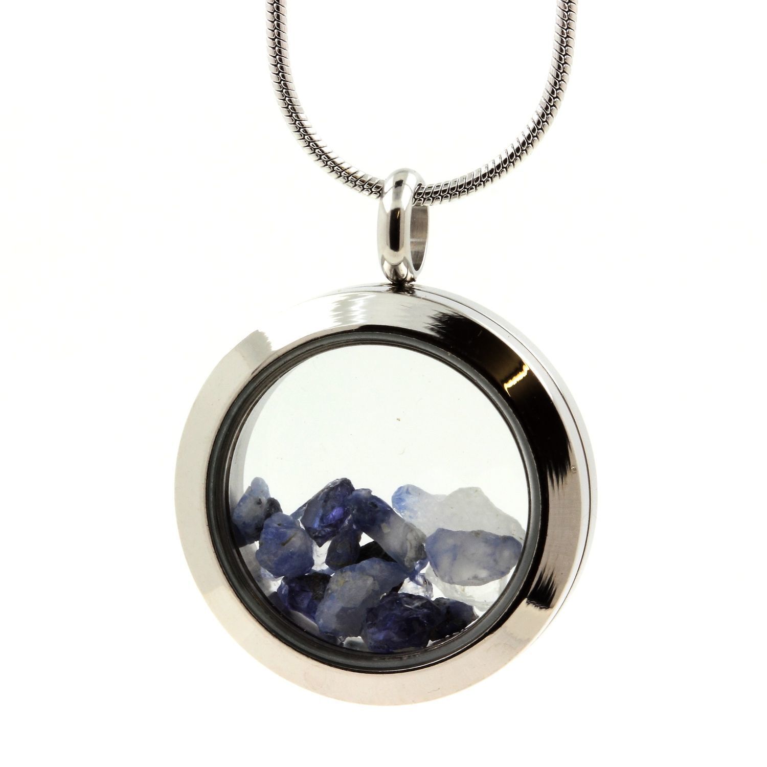Collier médaillon en bénitoïte brute 25 mm couleur argent