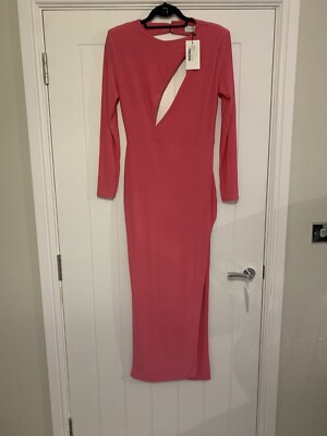 Club L London Hot Pink Cut Out Midi Dress with Thigh Split | eBay UK