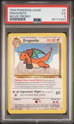 PSA 5 Dragonite 5 1999 WB Kids The First Movie Black Star Promo Pokemon Card