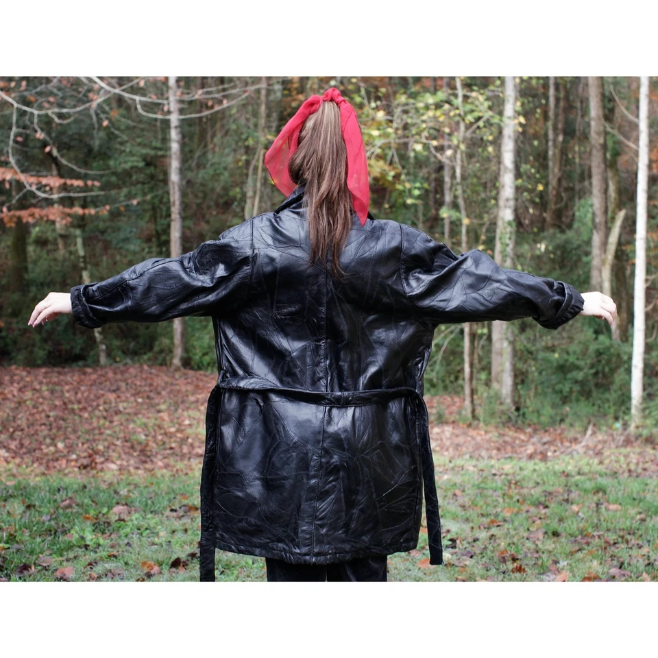 Abrigo para mujer Maxam vintage de cuero mosaico talla grande L hecho en Italia Foto 4 de 4