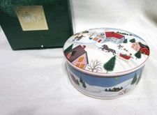 Christmas Mikasa Porcelain Trinket Box Holiday Village-Japan-Original Box