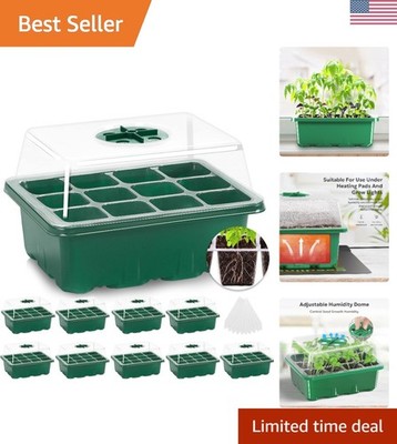 Complete 10-Pack Seed Starter Kit with Humidity Dome & 120 Cells for Gardening