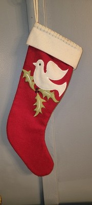Two Loops Red Wool Christmas Stocking Peace Dove Theme