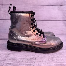 Dr. Martens 1460 J Kids Silver Iridescent Metallic Lace Up Zip Boots Size 2 US