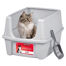 IRIS USA Large High Sided Cat Litter Box Open Top Scatter Shield