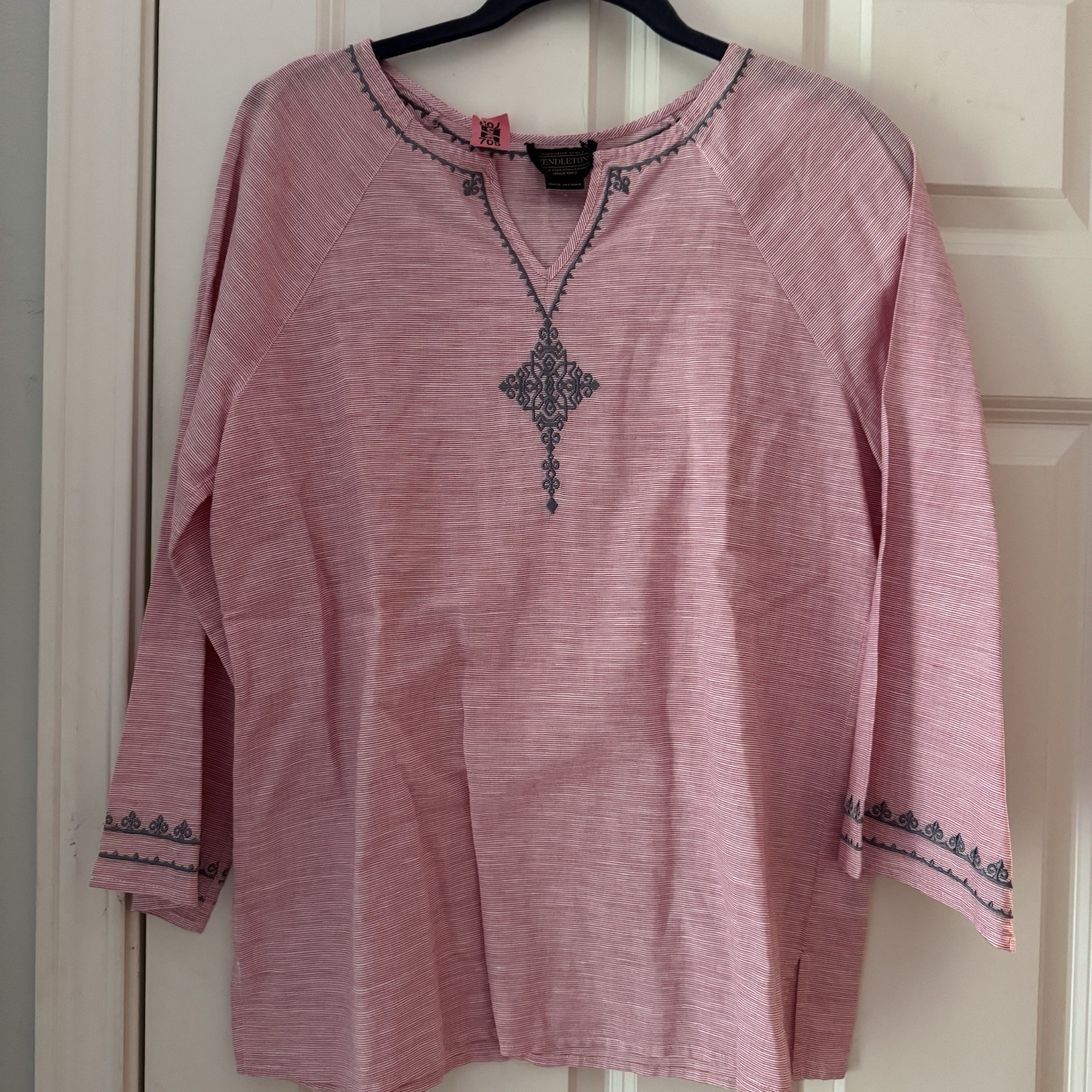 PENDLETON - Embroidered Linen Tunic Micro Stripe … - image 1