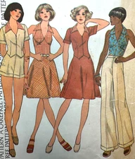 1970s Pattern Fitted Vest Top Skirt Shorts Palazzo Pants McCalls 3984 Sz10 B32