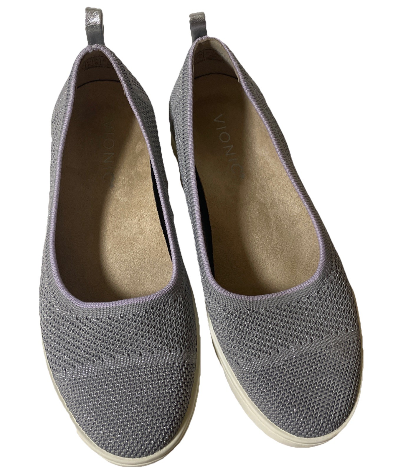 Vionic Uptown Skimmer Knit Slip On Comfort Shoe Light Grey Sz 5 Wide