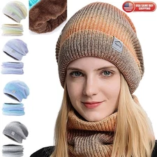 Mens Womens Winter Baggy Slouchy Knit Warm Beanie Hat and Scarf Set Skull Cap US