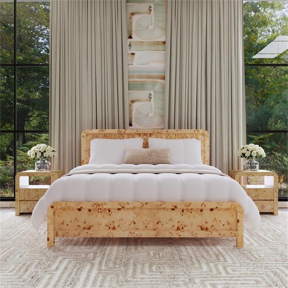 Beaumont Lane Transitional King Burl Wood Panel Bed in Natural