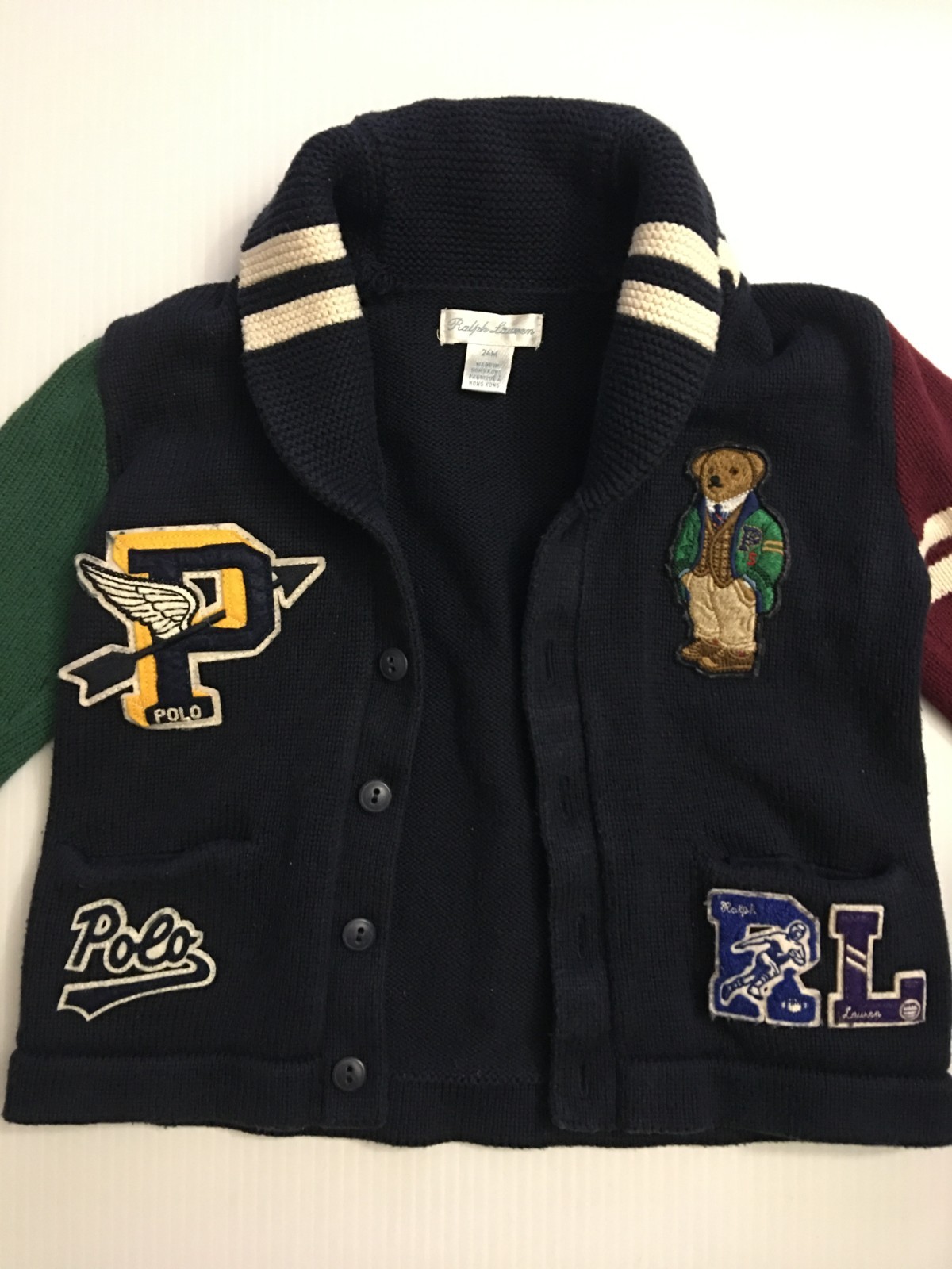 Vintage Ralph Lauren Polo Bear Sweater Cardigan Boys 24M Baby Toddler Patches image 5