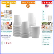 100 Pack 8oz White Disposable Paper Coffee Cups with Lids for Hot Beverages